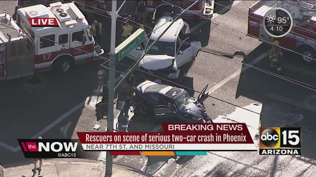 FD: 3 people hospitalized after 2-car crash in Phoenix - ABC15 Arizona