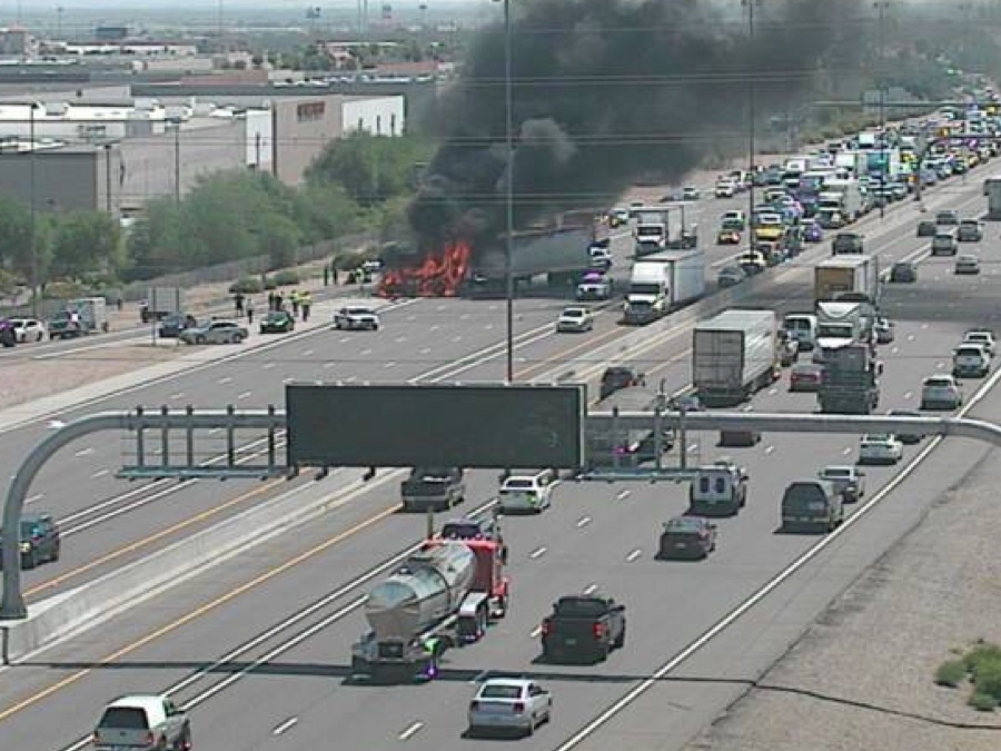 Semi-truck catches fire on Interstate 10 near Ray Road - ABC15 Arizona