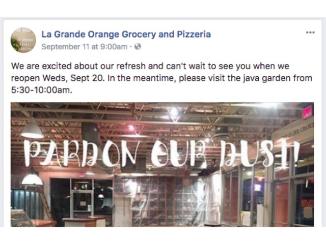 La Grande Orange Pizzeria undergoing minor renovations, 'refresh'