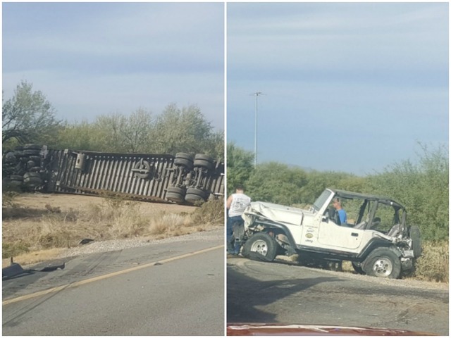 Serious rollover collision between semi-truck and car near Buckeye