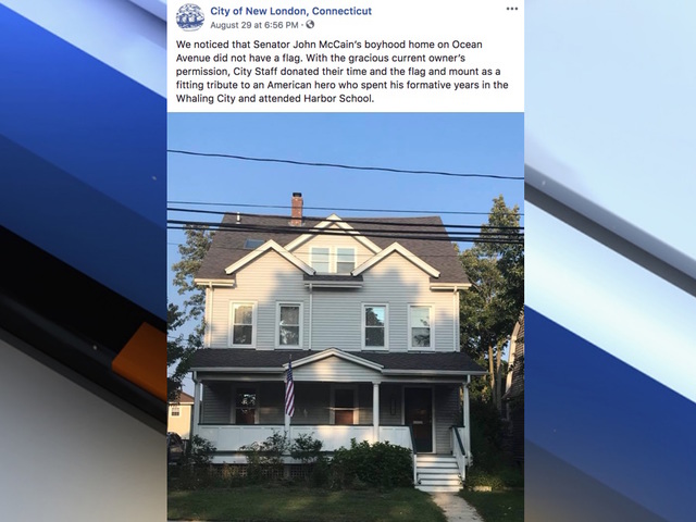 Senator John McCain's childhood home in Connecticut gets American flag