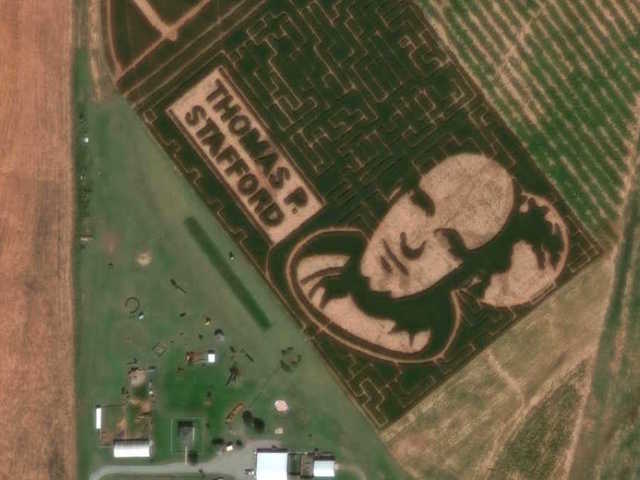 Oklahoma astronaut corn maze photographed from space
