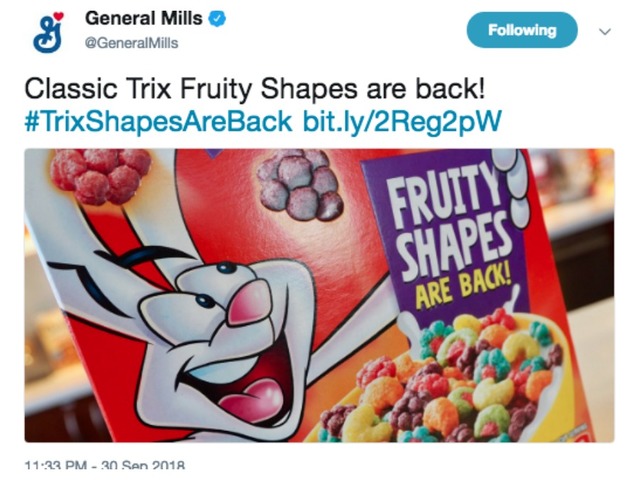 Trix is bringing back its fruit shaped-cereal pieces from the 90s